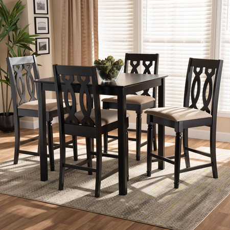 Baxton Studio Darcie Sand Upholstered Espresso Finished 5-Piece Wood Pub Set 158-9774-9776